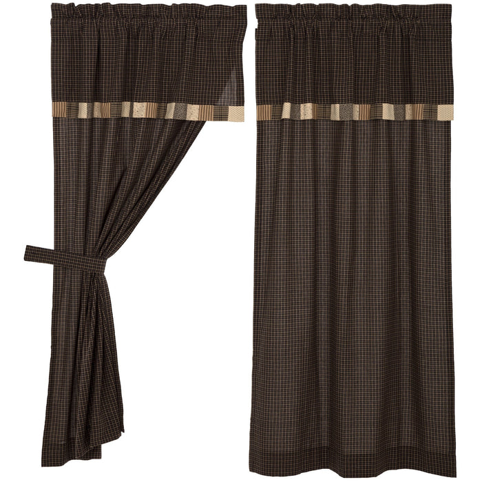 Kettle Grove Lined Short Panels with Attached Block Border Valance 63" - Primitive Star Quilt Shop