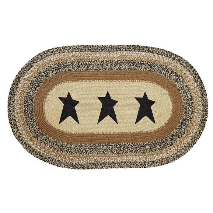 Kettle Grove Stencil Star Oval Braided Rug 36x60" - with pad - Primitive Star Quilt Shop