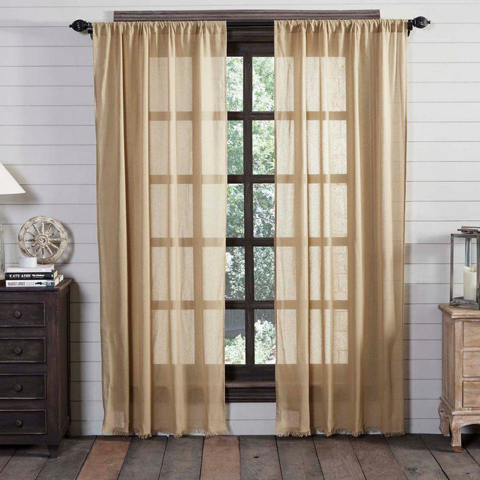 Khaki Fringed Tobacco Cloth Panel Curtains 84" - Primitive Star Quilt Shop