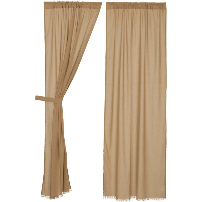 Khaki Fringed Tobacco Cloth Panel Curtains 84" - Primitive Star Quilt Shop