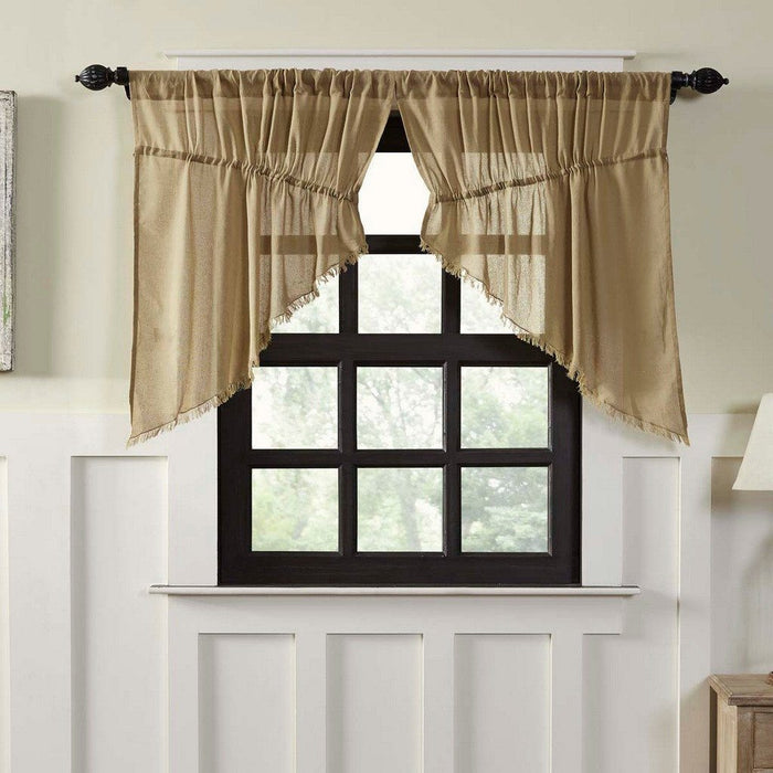 Khaki Fringed Tobacco Cloth Prairie Swag Curtains - Primitive Star Quilt Shop