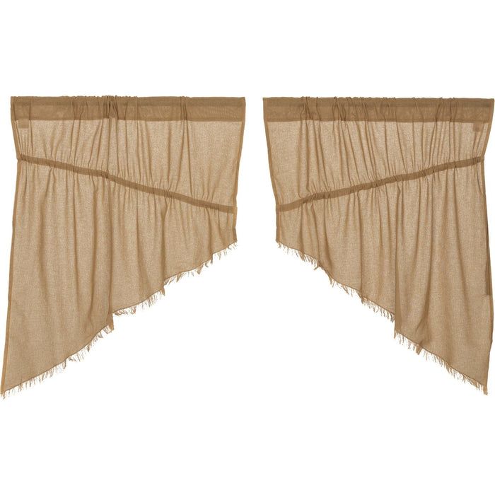 Khaki Fringed Tobacco Cloth Prairie Swag Curtains - Primitive Star Quilt Shop