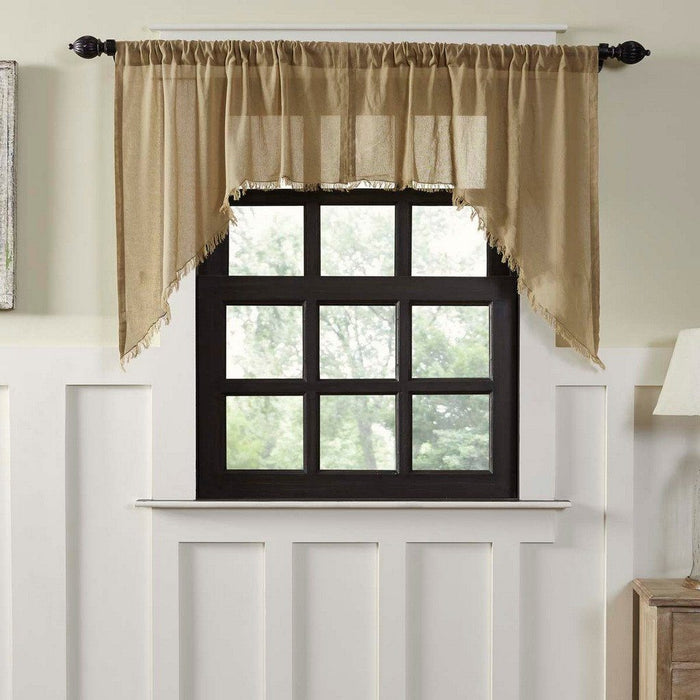 Khaki Fringed Tobacco Cloth Swag Curtains - Primitive Star Quilt Shop