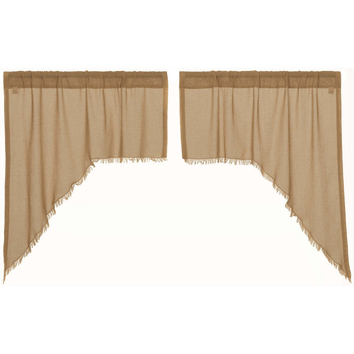 Khaki Fringed Tobacco Cloth Swag Curtains - Primitive Star Quilt Shop