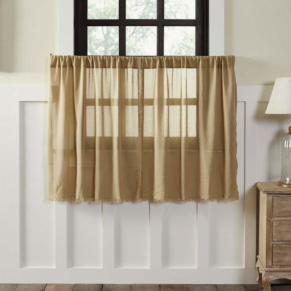 Khaki Fringed Tobacco Cloth Tier Curtains 36" - Primitive Star Quilt Shop
