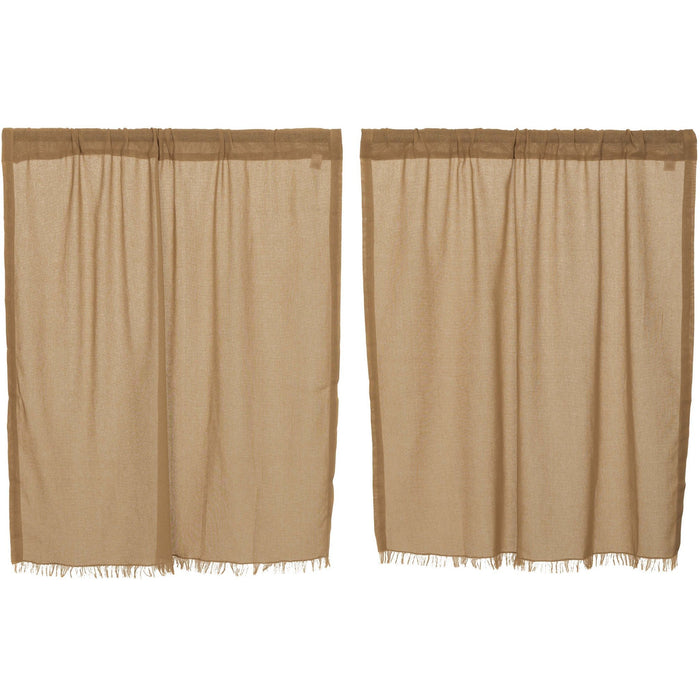 Khaki Fringed Tobacco Cloth Tier Curtains 36" - Primitive Star Quilt Shop