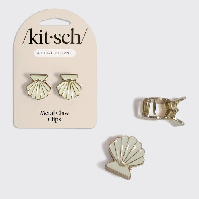 Kitsch Metal Clam Shell Hair Clip 2pc Set - Gold & Pearlized Cream