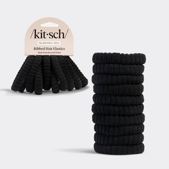 Kitsch Ribbed Hair Elastics 10pc Set - Black