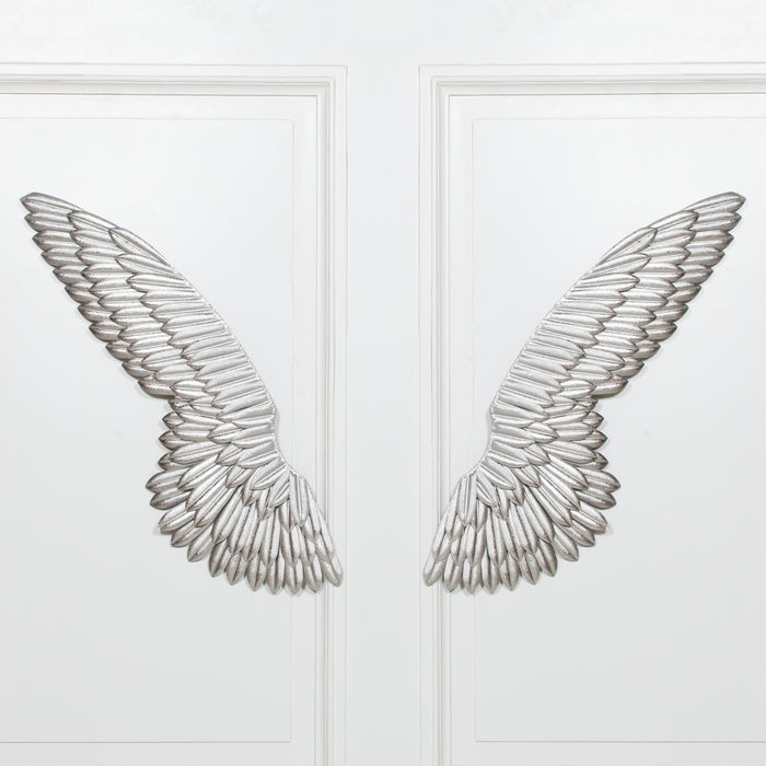 Large Metal Wall Silver Angel Wings