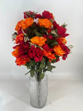 GSC Rose/Hydrangea/Star Flower Mixed Bush Scarlet/Orange 31" - Artificial Flowering Plants Silk