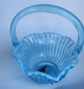 L.E Smith Glass blue opalesc scoloped ribbed basket