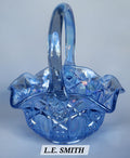 L.E Smith Glass iridescent blue basket