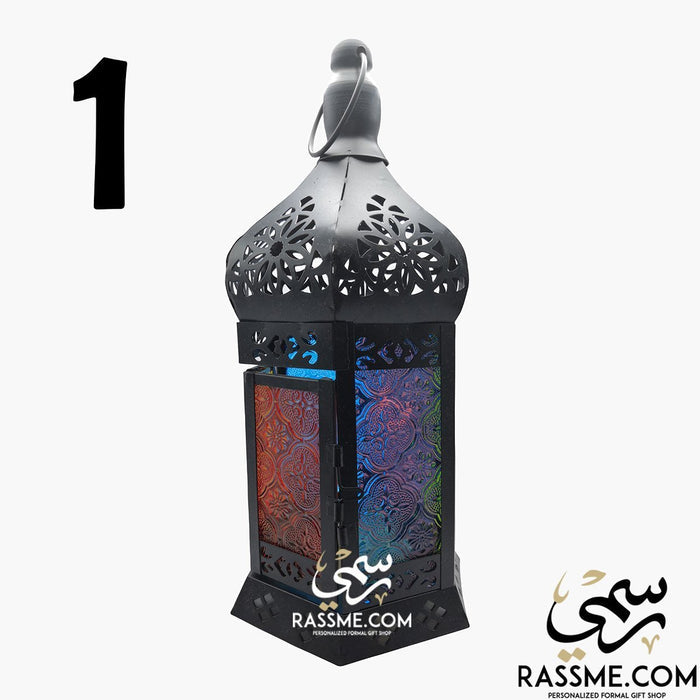 LED Flameless Traditional Wide Door Arabian Glass Lantern Desk