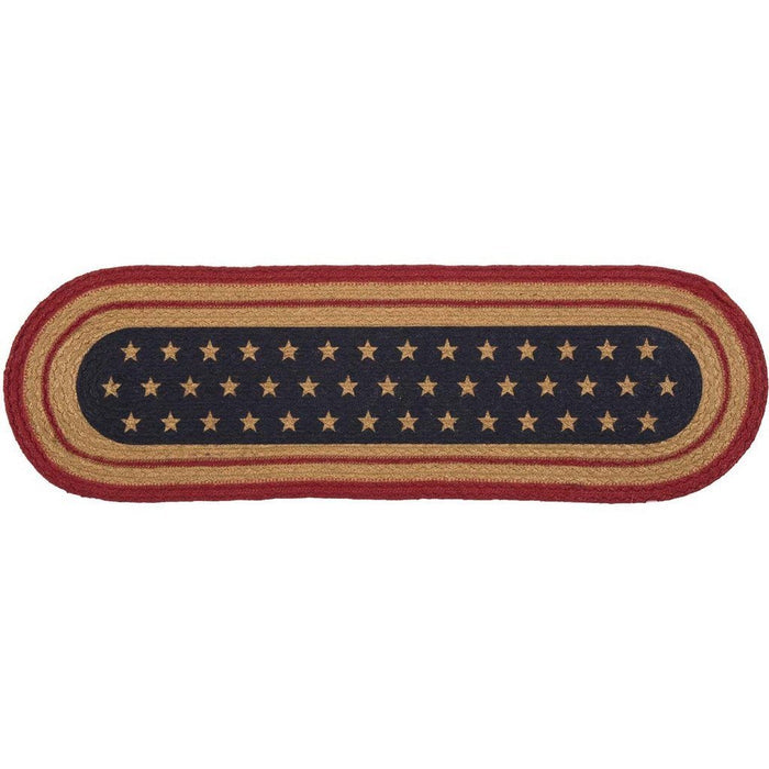Liberty Stars Flag Oval Braided Stair Tread Latex Backed 8.5x27" - Primitive Star Quilt Shop