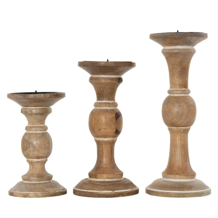 Light Brown Wood Candle Holder Large 4"x4"x10.5"