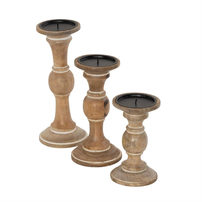 Light Brown Wood Candle Holder Large 4"x4"x10.5"