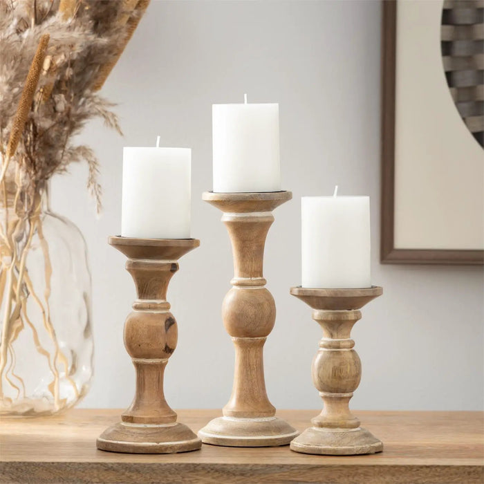 Light Brown Wood Candle Holder Large 4"x4"x10.5"