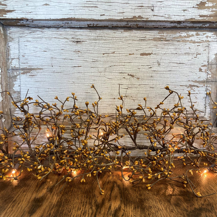 Lighted Gold Pip Berry Garland 4' - Primitive Star Quilt Shop