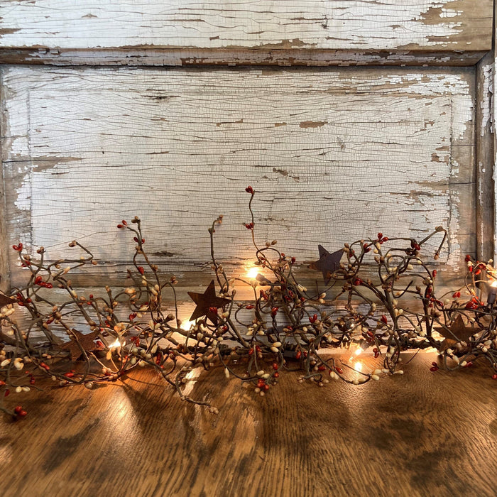 Lighted Pumpkin Spice Pip Berry and Star Garland 40" - Primitive Star Quilt Shop