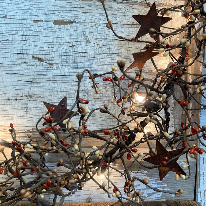 Lighted Pumpkin Spice Pip Berry and Star Garland 40" - Primitive Star Quilt Shop