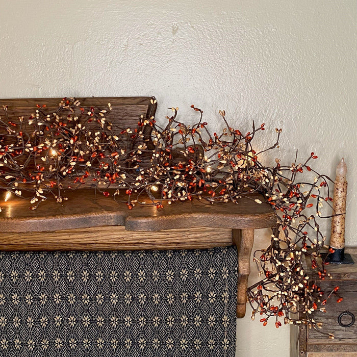 Lighted Pumpkin Spice Pip Berry Garland 4' - Primitive Star Quilt Shop