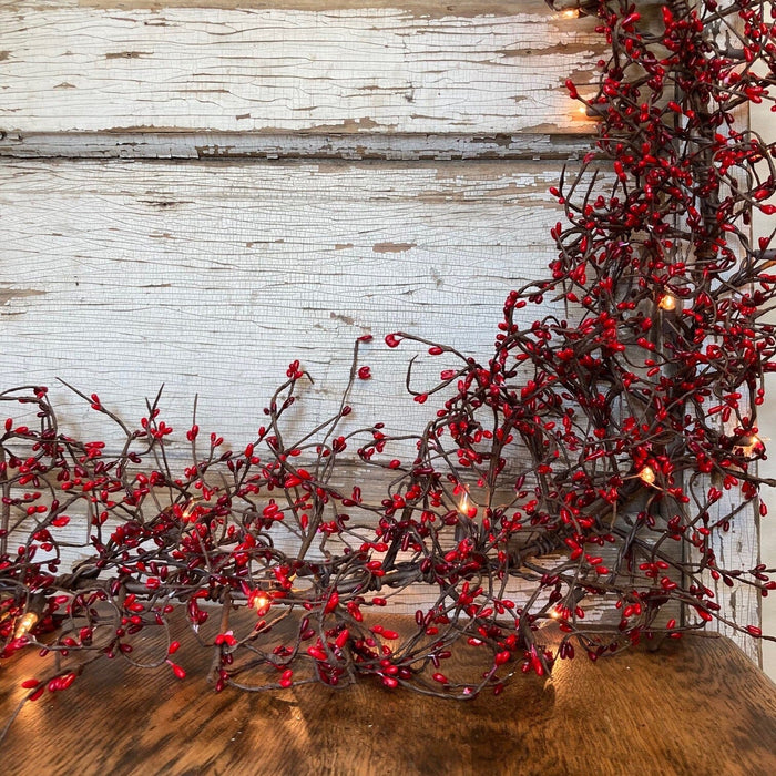 Lighted Red and Burgundy Pip Berry Garland 4' - Primitive Star Quilt Shop