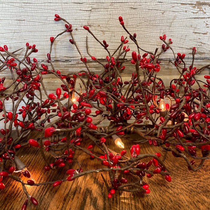 Lighted Red and Burgundy Pip Berry Garland 4' - Primitive Star Quilt Shop