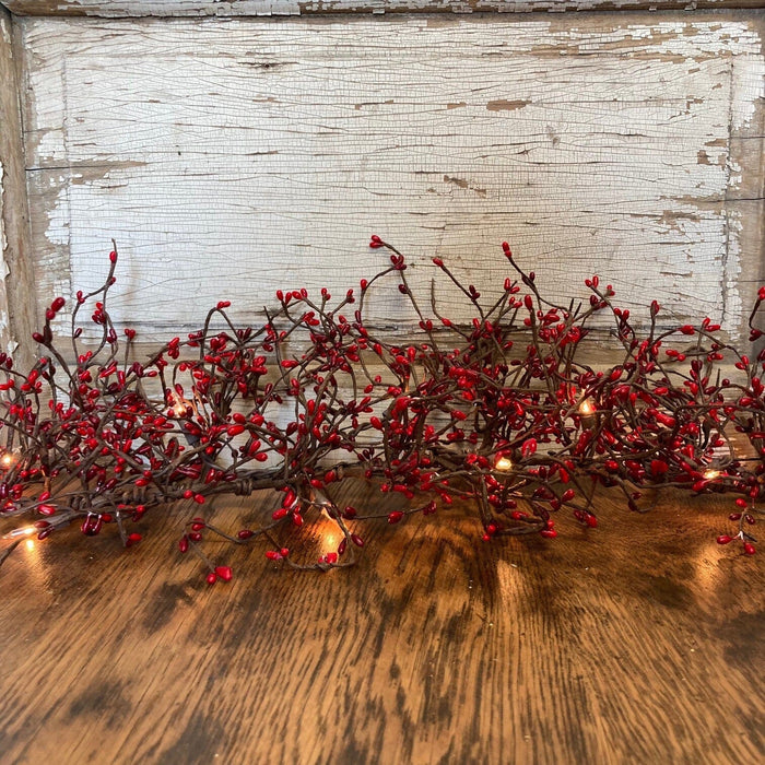 Lighted Red and Burgundy Pip Berry Garland 4' - Primitive Star Quilt Shop