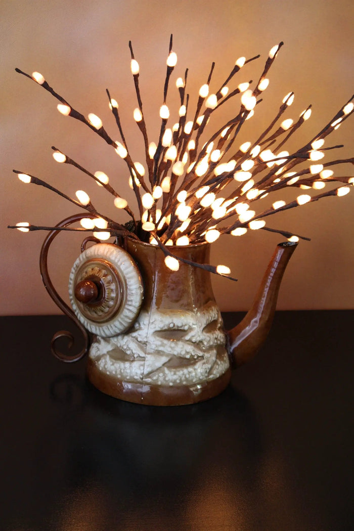 Light Garden Lit LED Natural Pussy Willow Spray 20" - Artificial Non-Flowering Plants Lamps/Lights
