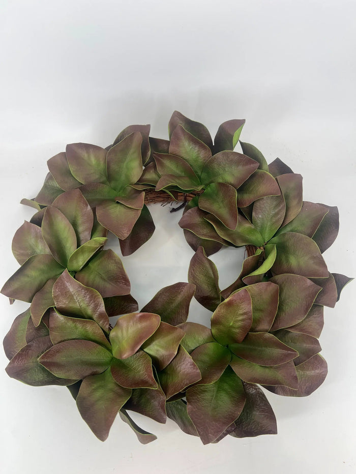 AmBest Magnolia Leaves Wreath Burgundy 28" - Silk