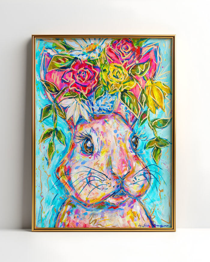 Marie Bunny Art Print on Paper or Canvas - Nursery, Children Decor, Wall Poster
