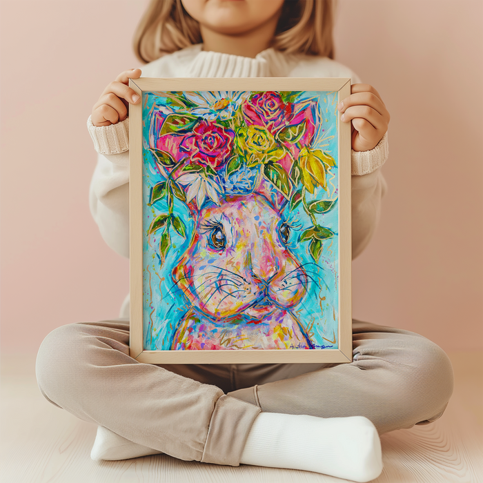 Marie Bunny Art Print on Paper or Canvas - Nursery, Children Decor, Wall Poster