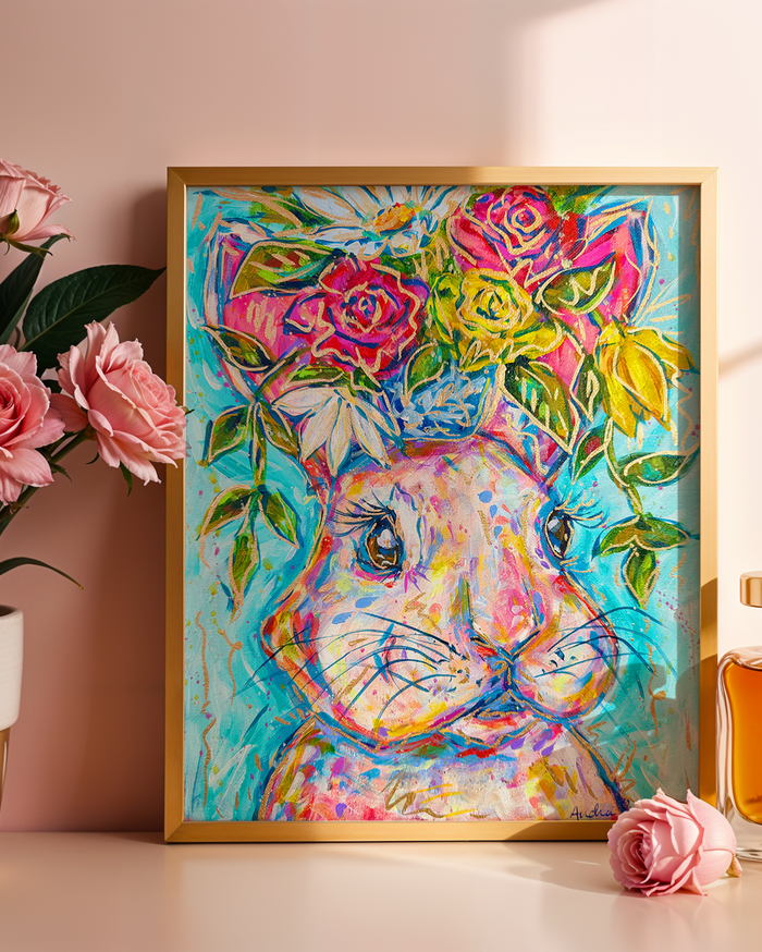 Marie Bunny Art Print on Paper or Canvas - Nursery, Children Decor, Wall Poster