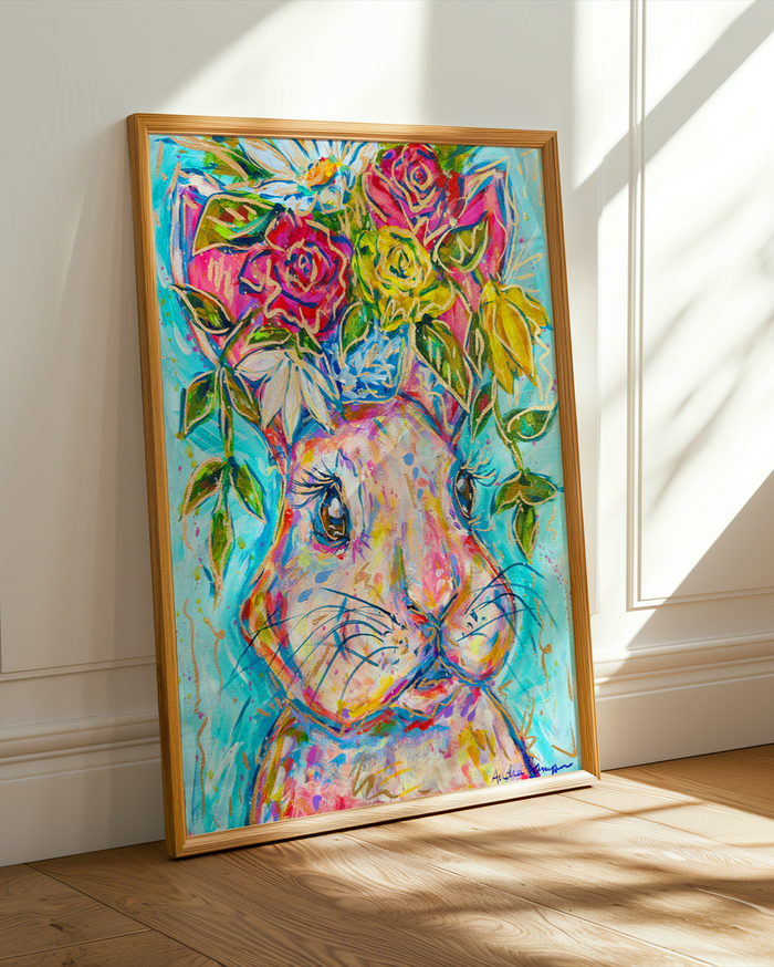 Marie Bunny Art Print on Paper or Canvas - Nursery, Children Decor, Wall Poster