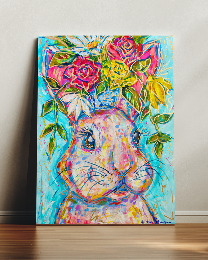 Marie Bunny Art Print on Paper or Canvas - Nursery, Children Decor, Wall Poster