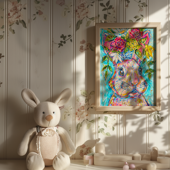 Marie Bunny Art Print on Paper or Canvas - Nursery, Children Decor, Wall Poster