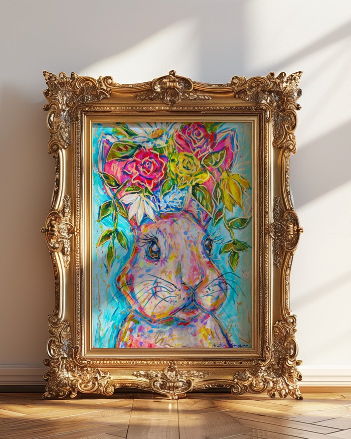 Marie Bunny Art Print on Paper or Canvas - Nursery, Children Decor, Wall Poster