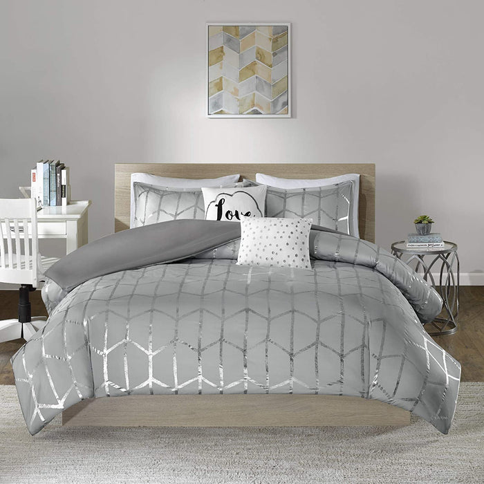 Metallic Printed Duvet Cover Set, King/Cal King