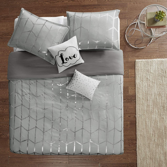 Metallic Printed Duvet Cover Set, King/Cal King