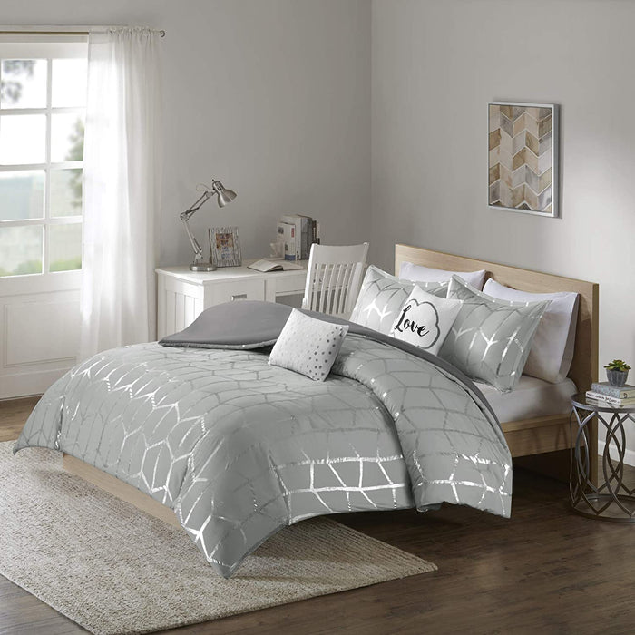 Metallic Printed Duvet Cover Set, King/Cal King
