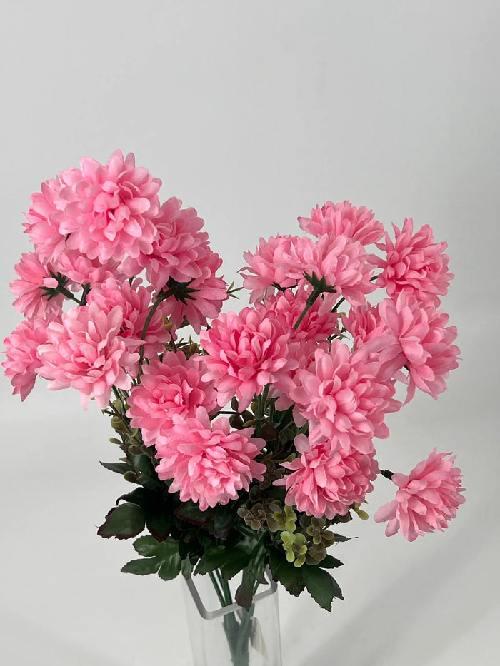 Fortune Mini Pompom Bush Pink 19” - Artificial Flowering Plants Silk