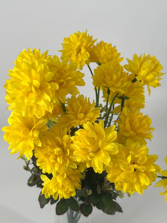 Fortune Mini Pompom Bush Yellow 19” - Silk