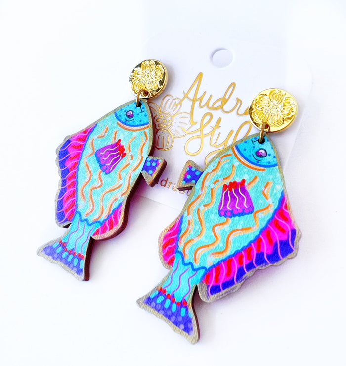 Mint Green Colorful Fish Dangle Earring Coastal Beach Spring Summer