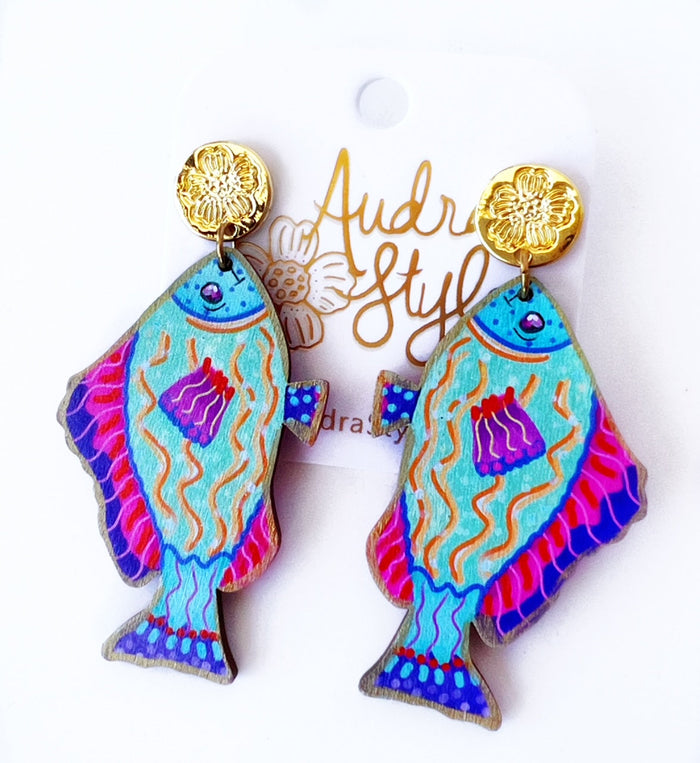 Mint Green Colorful Fish Dangle Earring Coastal Beach Spring Summer