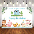 Mocsicka Farm Theme Blue Barn Little Animals Happy Birthday Backdrop-Mocsicka Party