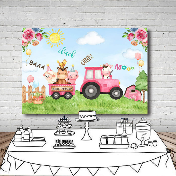 Mocsicka Farm Theme Little Animals Happy Birthday Backdrop