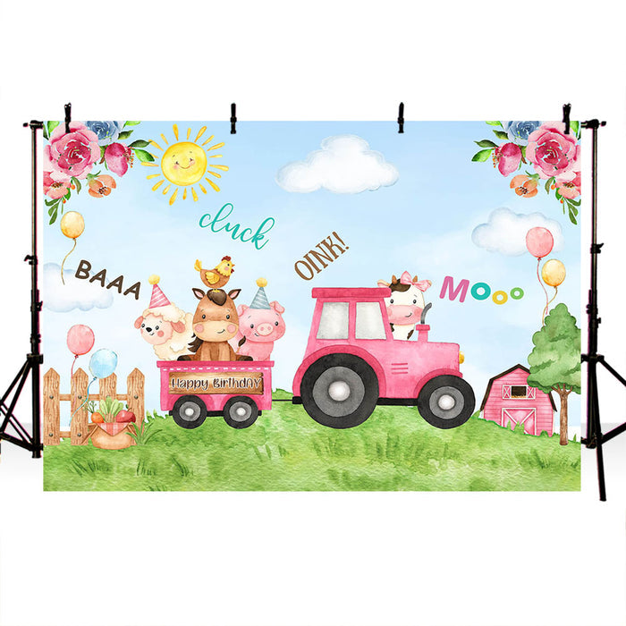 Mocsicka Farm Theme Little Animals Happy Birthday Backdrop