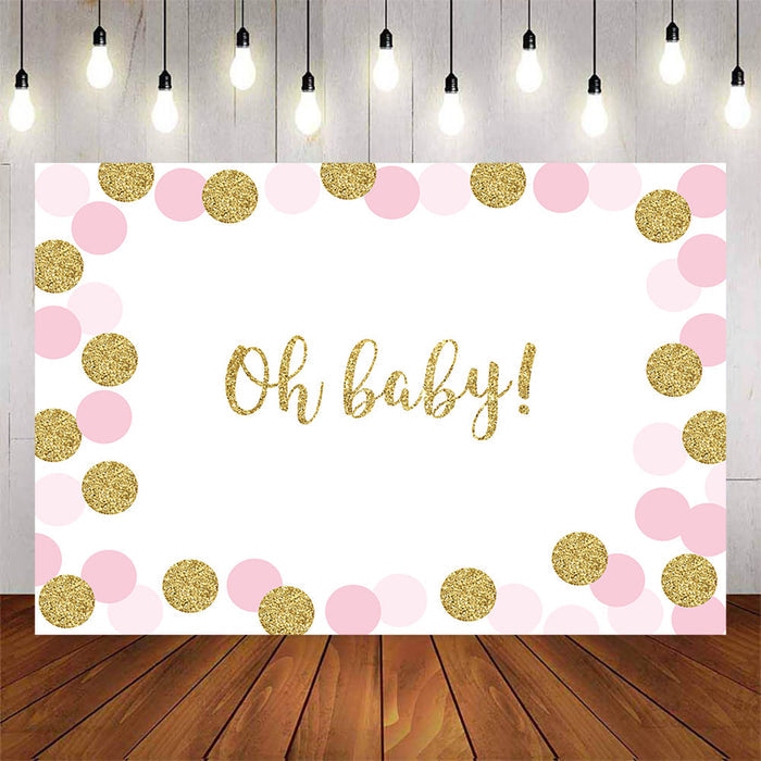 Mocsicka Gold and Pink Dots Baby Shower Party Backdrop-Mocsicka Party