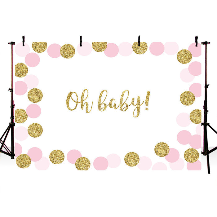 Mocsicka Gold and Pink Dots Baby Shower Party Backdrop