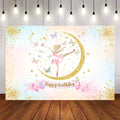Mocsicka Gold Moon Ballet Girl Happy Birthday Party Backdrop-Mocsicka Party